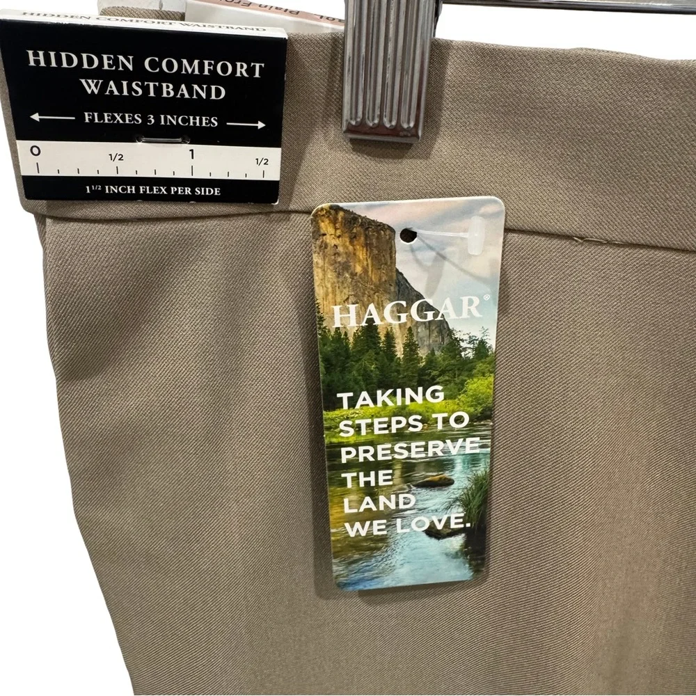 Haggar Premium Comfort Dress Pants 42x30 Wool Blend Med Khaki Classic Fit NWT - Picture 3 of 6